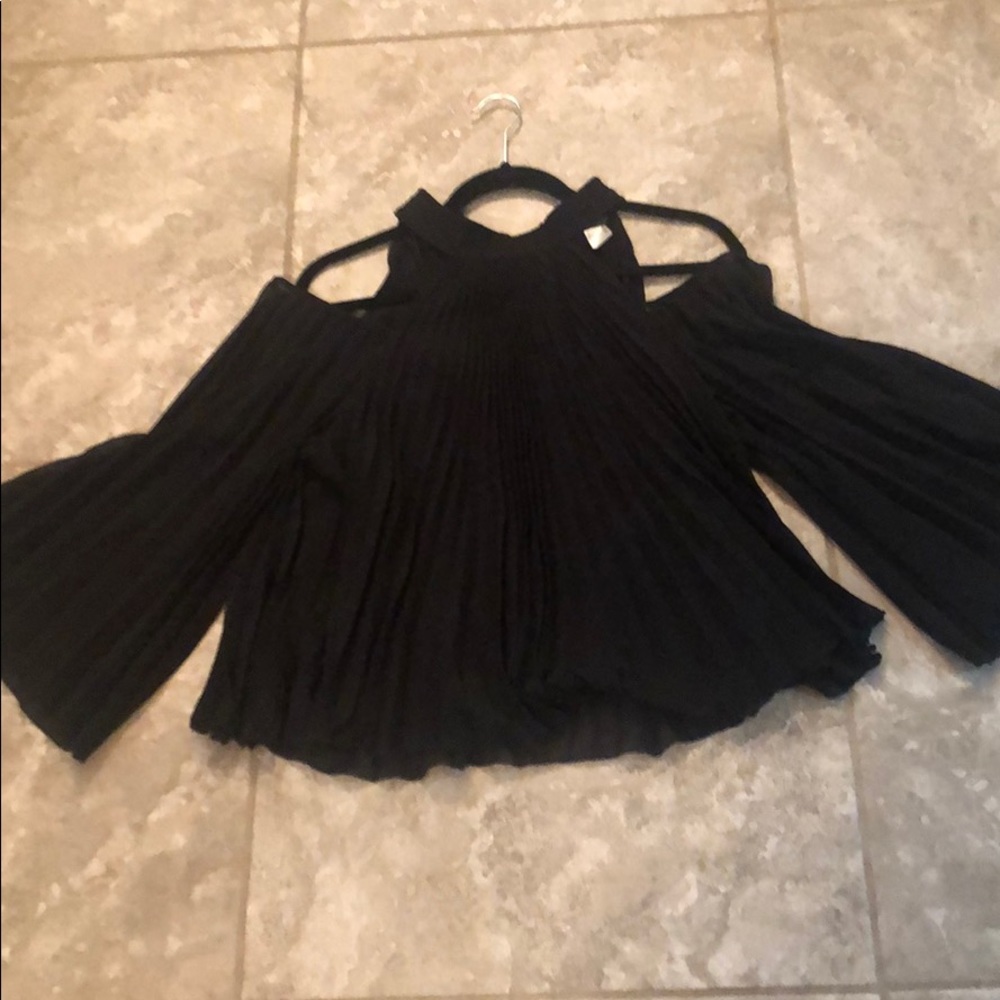 Dressy cold shoulder pleated top